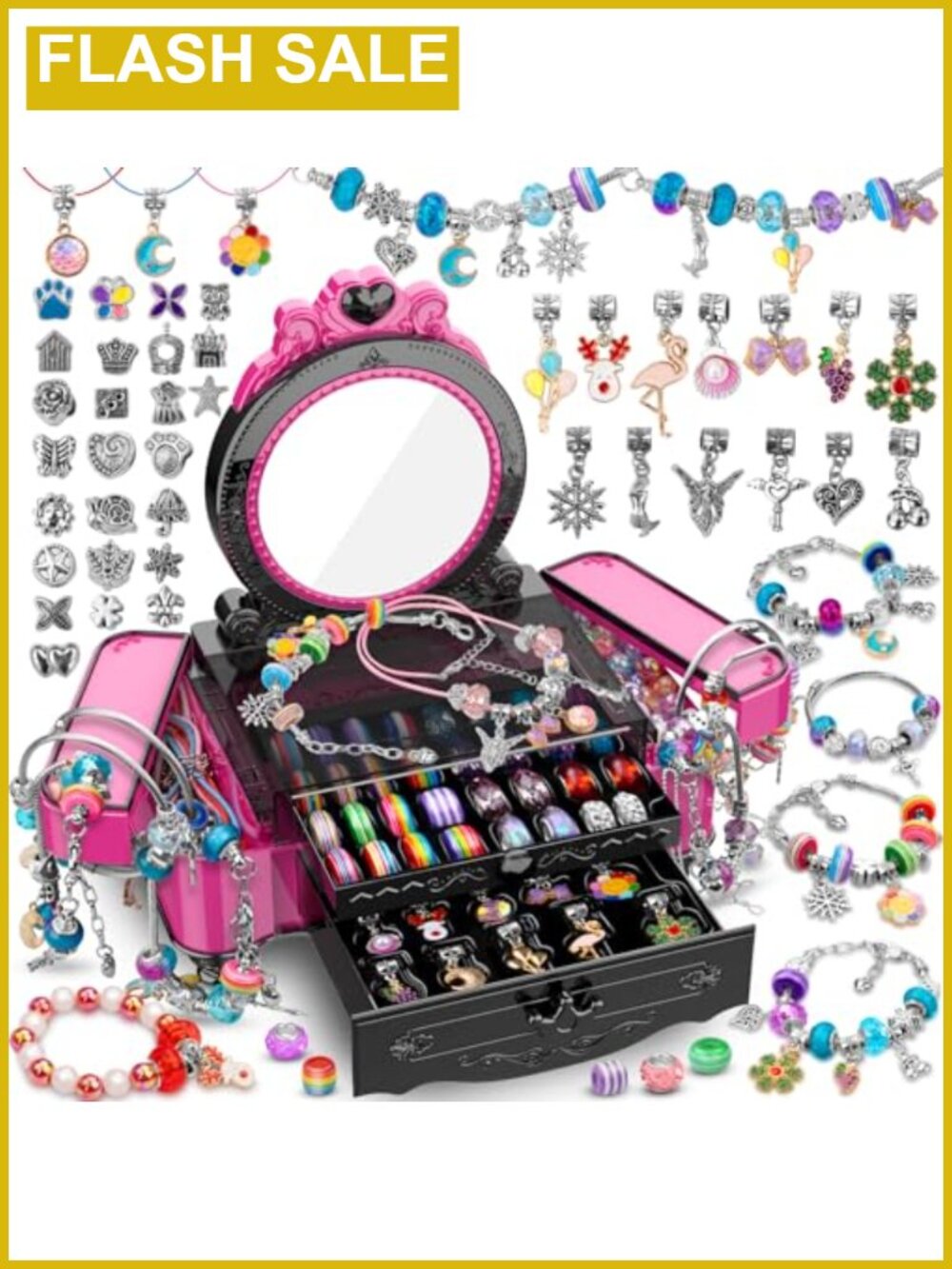 DIY Charm Bracelet Making Kit with Beads & Pendants Jewelry Craft Set